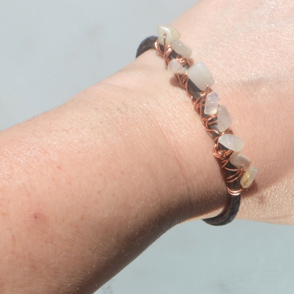 Genuine Moonstone Pure Copper Bangle Cuff Bracelet - Picture 3 of 8